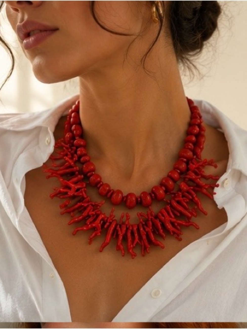 Handcrafted Red Coral Statement Necklace - Bold Beach-Style Jewelry
